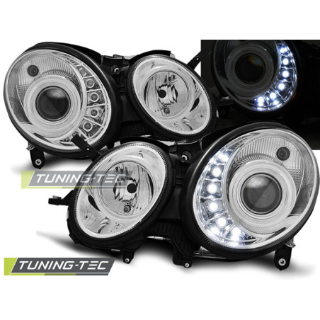 Fari Anteriori con Luci Diurne Luci Diurne Cromato per Mercedes-Benz W211 Classe E 03/2002-04/2006 (