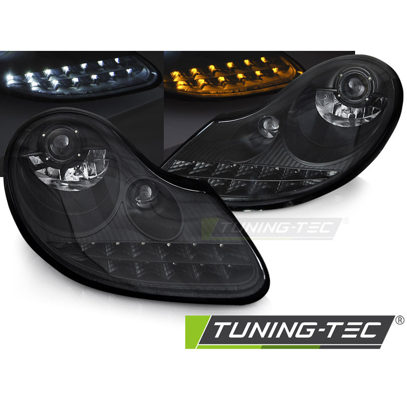 Fari Anteriori Luci Diurne Nero Opaco Nero per Porsche Boxster /911 996 1996-2004 (Cod. TT-LPPO11)