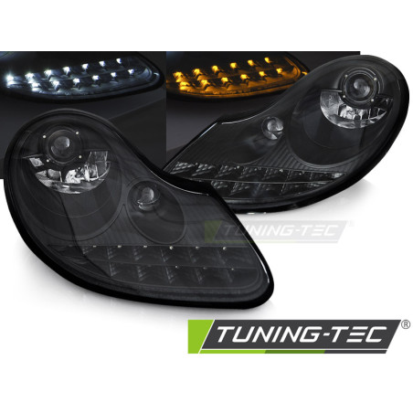 Fari Anteriori Luci Diurne Nero Opaco Nero per Porsche Boxster /911 996 1996-2004 (Cod. TT-LPPO11)