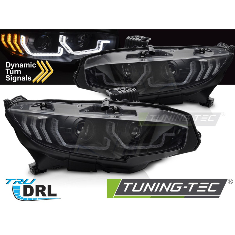 Fari Anteriori Luci Diurne DRL Nero per Honda Civic X 2016-2021 (Cod. TT-LPHO34)