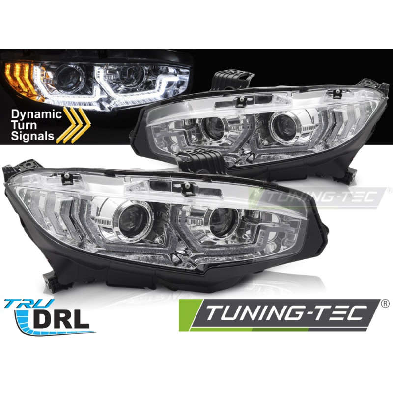 Fari Anteriori Luci Diurne DRL Cromato per Honda Civic X 2016-2021 (Cod. TT-LPHO33)