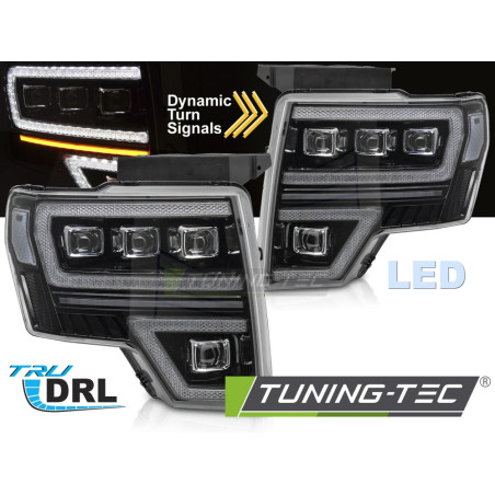 Fari Anteriori con Luci Diurne Luci Diurne DRL LED Nero per Ford F150 Mk12 Full Seq 2008-2014 (Cod. 