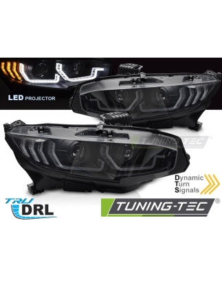 Fari Anteriori Luci Diurne DRL LED Nero per Honda Civic X 2016-2021 (Cod. TT-LPHO39)