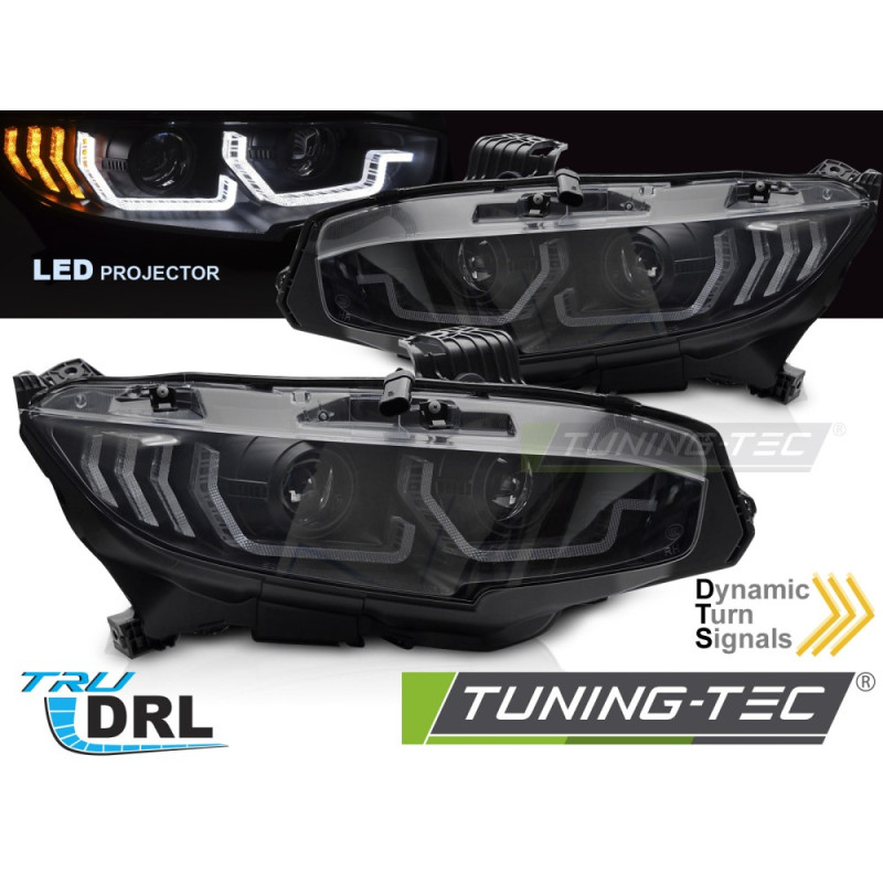 Fari Anteriori Luci Diurne DRL LED Nero per Honda Civic X 2016-2021 (Cod. TT-LPHO39)