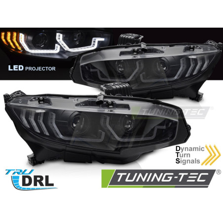Fari Anteriori Luci Diurne DRL LED Nero per Honda Civic X 2016-2021 (Cod. TT-LPHO39)