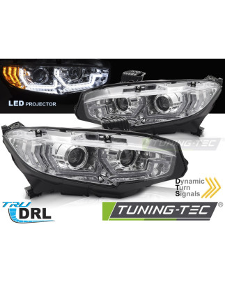 Fari Anteriori Luci Diurne DRL LED Cromato per Honda Civic X 2016-2021 (Cod. TT-LPHO38)
