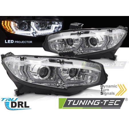 Fari Anteriori Luci Diurne DRL LED Cromato per Honda Civic X 2016-2021 (Cod. TT-LPHO38)