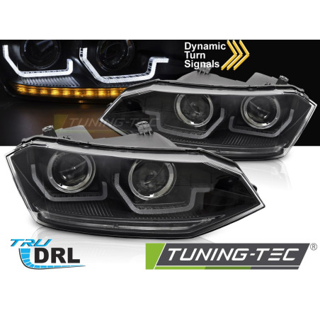 Fari Anteriori con Luci Diurne Luci Diurne DRL LED Nero per Volkswagen Polo Vi 2G Seq 2017-2021 (Cod