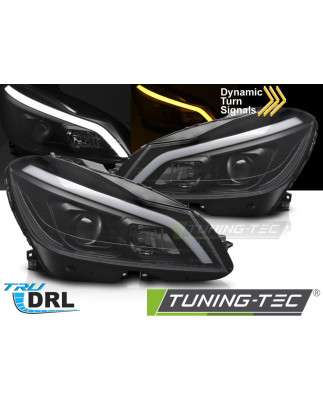Fari Anteriori Luci Diurne DRL LED Nero per Mercedes-Benz W204 2011-2014 (Cod. TT-LPMEF3)
