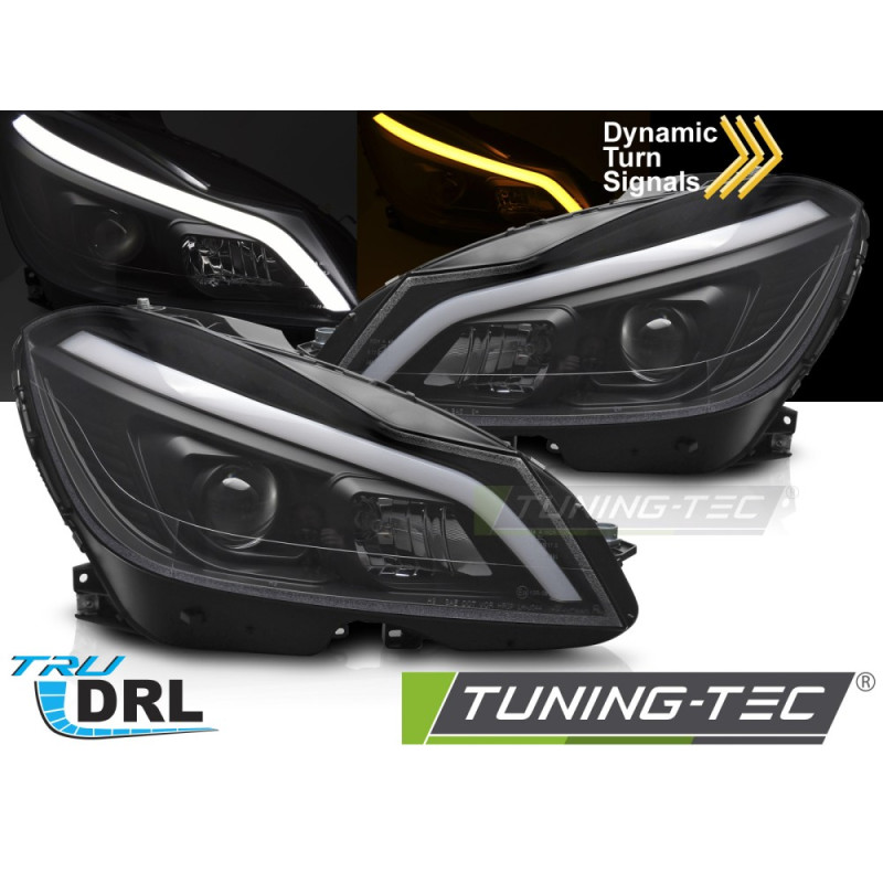 Fari Anteriori Luci Diurne DRL LED Nero per Mercedes-Benz W204 2011-2014 (Cod. TT-LPMEF3)