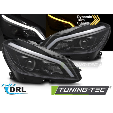 Fari Anteriori Luci Diurne DRL LED Nero per Mercedes-Benz W204 2011-2014 (Cod. TT-LPMEF3)