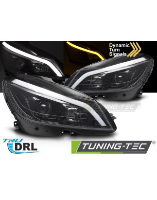 Fari Anteriori Luci Diurne DRL LED Nero Lucido per Mercedes-Benz W204 2011-2014 (Cod. TT-LPMEF4)