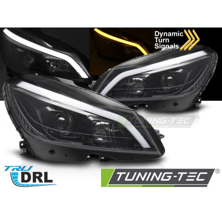 Fari Anteriori Luci Diurne DRL LED Nero Lucido per Mercedes-Benz W204 2011-2014 (Cod. TT-LPMEF4)