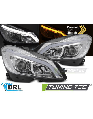Fari Anteriori Luci Diurne DRL LED Cromato per Mercedes-Benz W204 2011-2014 (Cod. TT-LPMEF2)