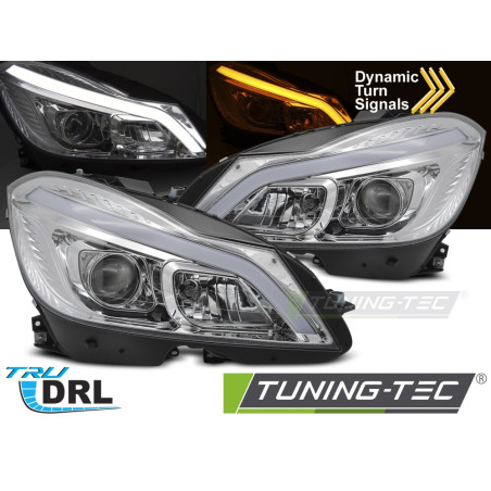Fari Anteriori Luci Diurne DRL LED Cromato per Mercedes-Benz W204 2011-2014 (Cod. TT-LPMEF2)