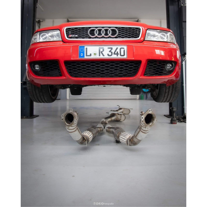 Audi S4/RS4 B5 Downpipe 76mm con ECE approved HJS catalyst (Cod. F-AU060140-DP1)