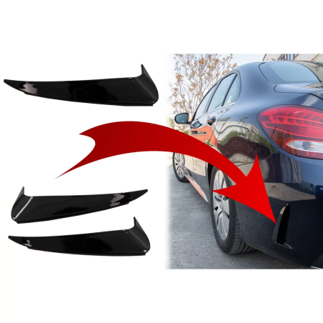 Paraurti posteriore Flaps Side Fins Flics compatibile con Mercedes C Classe W205 (2014-2020) nero lu
