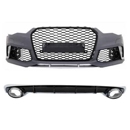 Paraurti anteriore compatibile con Audi A6 4G Facelift (2015-2018) and Paraurti posteriore Spoiler D
