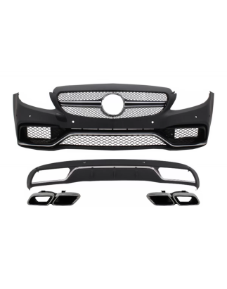 Paraurti anteriore & Diffusore con Terminali di scarico cromato compatibile con Mercedes C-Classe W2