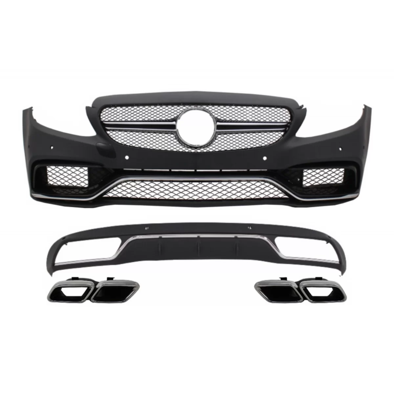 Paraurti anteriore & Diffusore con Terminali di scarico cromato compatibile con Mercedes C-Classe W2