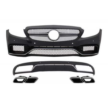 Paraurti anteriore & Diffusore con Terminali di scarico cromato compatibile con Mercedes C-Classe W2