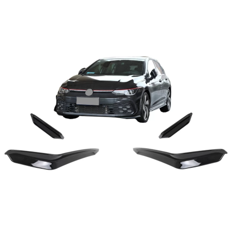 Paraurti anteriore Side Fins Flaps compatibile con VW Golf 8 Mk8 MQB GTI / R-Line (2020-in poi) nero