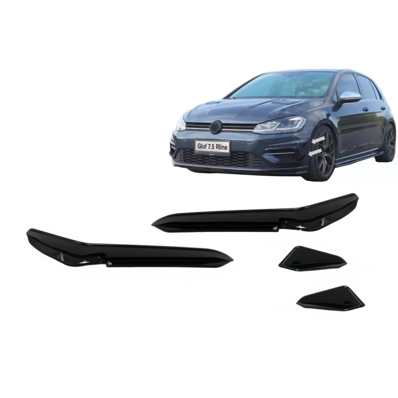 Paraurti anteriore Side Fins Flaps compatibile con VW Golf 7.5 5G R Hatchback (2017-2020) nero lucid