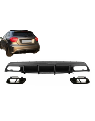 Paraurti posteriore Spoiler Diffusore con Terminali di scarico compatibile con Mercedes A-Classe W17