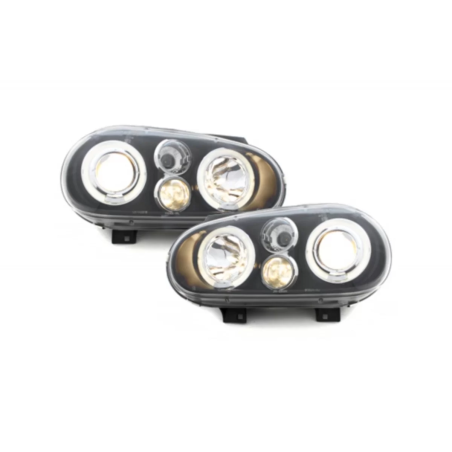 Fari anteriori compatibile con VW Golf IV 4 (09.1997-09.2003) Angel Eyes con 2 anelli Halo nero (Cod