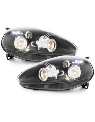 Fari anteriori compatibile con Fiat Grande Punto (09.2005-2008) Angel Eyes con 2 anelli Halo nero (C