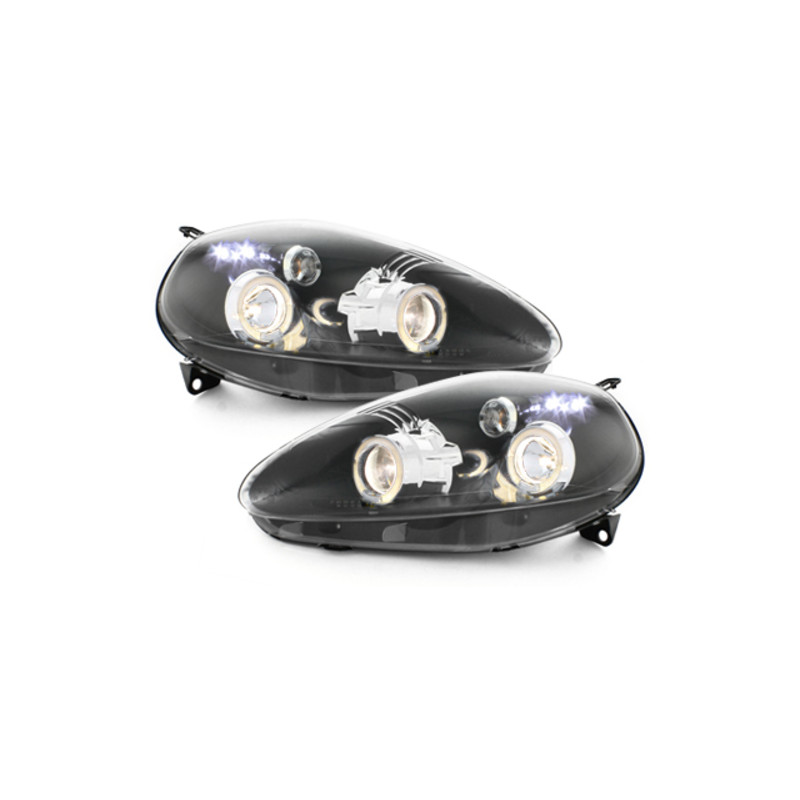 Fari anteriori compatibile con Fiat Grande Punto (09.2005-2008) Angel Eyes con 2 anelli Halo nero (C