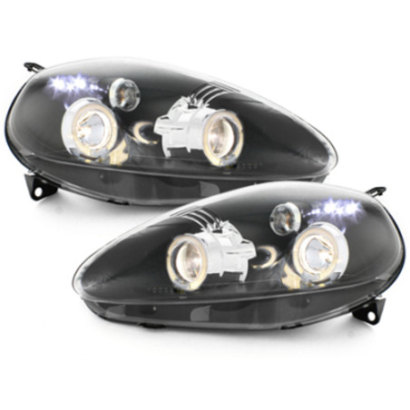 Fari anteriori compatibile con Fiat Grande Punto (09.2005-2008) Angel Eyes con 2 anelli Halo nero (C