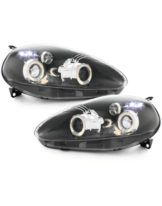 Fari anteriori compatibile con Fiat Grande Punto (09.2005-2008) Angel Eyes con 2 anelli Halo nero (C