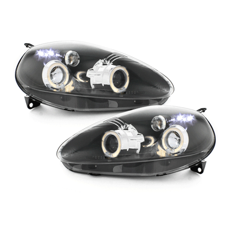 Fari anteriori compatibile con Fiat Grande Punto (09.2005-2008) Angel Eyes con 2 anelli Halo nero (C
