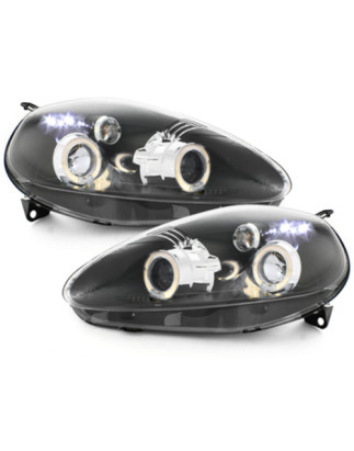 Fari anteriori compatibile con Fiat Grande Punto (09.2005-2008) Angel Eyes con 2 anelli Halo nero (C