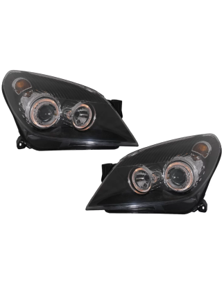 Fari anteriori compatibile con Opel Astra H (03.2004-2009) Angel Eyes con 2 anelli Halo nero (Cod. K