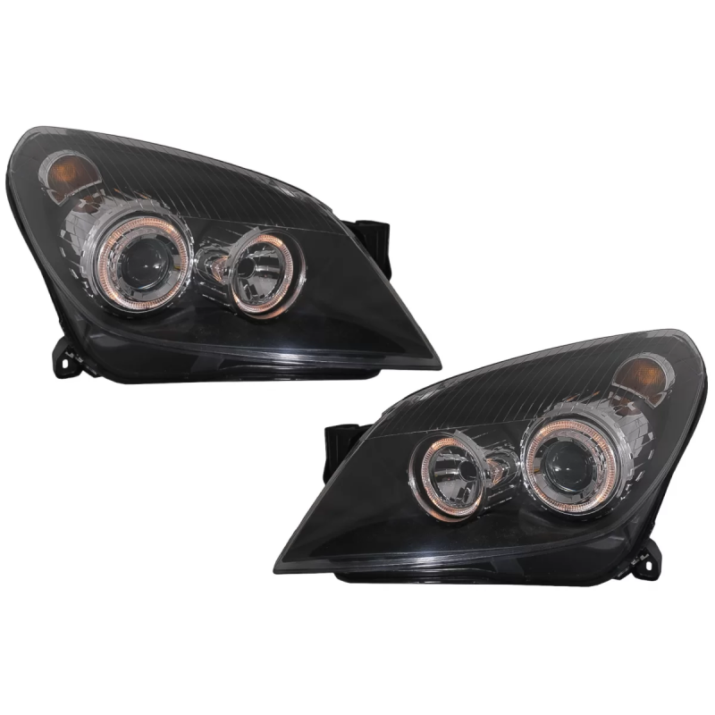 Fari anteriori compatibile con Opel Astra H (03.2004-2009) Angel Eyes con 2 anelli Halo nero (Cod. K