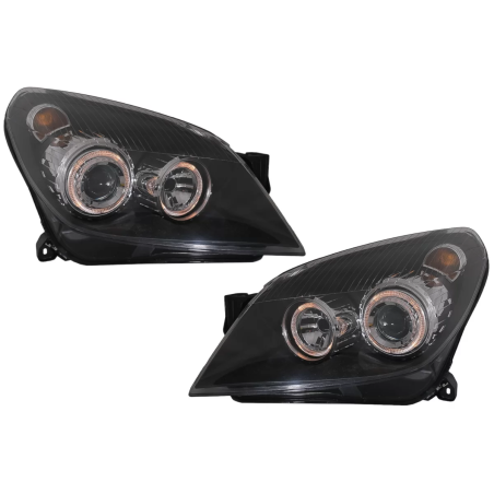 Fari anteriori compatibile con Opel Astra H (03.2004-2009) Angel Eyes con 2 anelli Halo nero (Cod. K