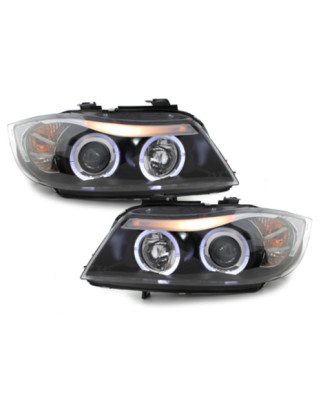 Fari anteriori compatibile con BMW 3 Serie E90 Berlina E91 Touring (03.2005-08.2008) Angel Eyes con 