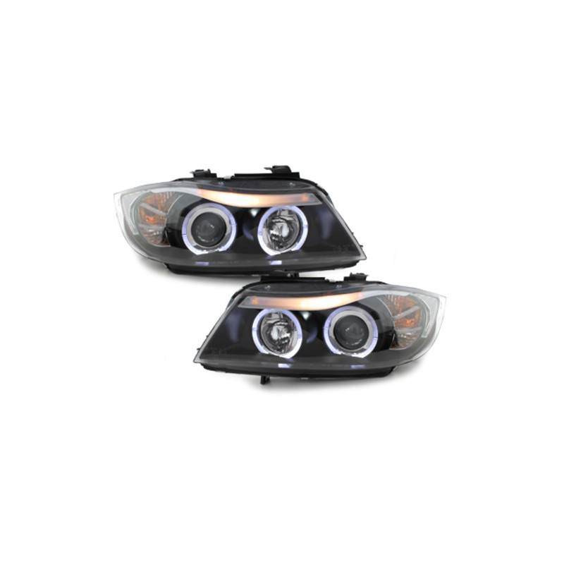 Fari anteriori compatibile con BMW 3 Serie E90 Berlina E91 Touring (03.2005-08.2008) Angel Eyes con 