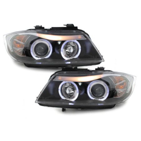 Fari anteriori compatibile con BMW 3 Serie E90 Berlina E91 Touring (03.2005-08.2008) Angel Eyes con 