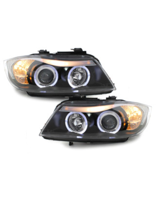 Fari anteriori compatibile con BMW 3 Serie E90 Berlina E91 Touring (03.2005-08.2008) Angel Eyes con 