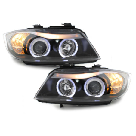 Fari anteriori compatibile con BMW 3 Serie E90 Berlina E91 Touring (03.2005-08.2008) Angel Eyes con 