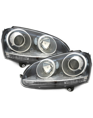Fari anteriori DEPO compatibile con VW Golf V 5 (2003-2009) Jetta (2003-2009) GTI look nero LHD (Cod