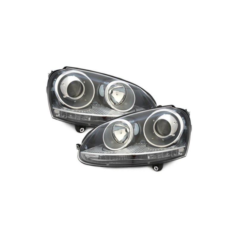 Fari anteriori DEPO compatibile con VW Golf V 5 (2003-2009) Jetta (2003-2009) GTI look nero LHD (Cod