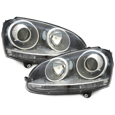 Fari anteriori DEPO compatibile con VW Golf V 5 (2003-2009) Jetta (2003-2009) GTI look nero LHD (Cod