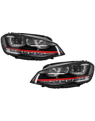 Fari anteriori 3D LED DRL compatibile con VW Golf 7 VII (2012-2017) RED R20 GTI look LED Flowing Tur