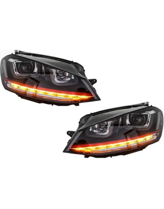 Fari anteriori 3D LED DRL compatibile con VW Golf 7 VII (2012-2017) RED R20 GTI look LED Flowing Tur