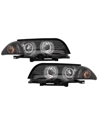 Fari anteriori LED Angel Eyes compatibile con BMW E46 Berlina Touring (1998-2001) nero (Cod. K-HLBME