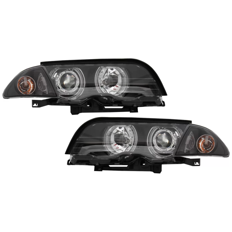Fari anteriori LED Angel Eyes compatibile con BMW E46 Berlina Touring (1998-2001) nero (Cod. K-HLBME